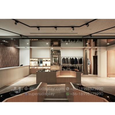 China New Fashion Men's Clothing Store Fashion Men's Clothing Store One-stop Wholesale Retail Gondola Display Fixtures Shops Interior Tailor Design for sale