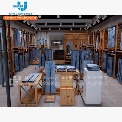 China MDF custom design jeans shop display rack store fixtures show furniture jeans shop decoration ideas jeans store design for sale