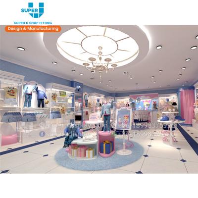 China Custom MDF kids clothing stores furniture fashion baby store display decor boutique kids retail store interior design idea for sale