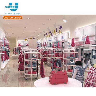 China Newest Custom MDF Design Fashionable Baby Clothes Store Design Baby Clothes Shop Design For Clothes for sale