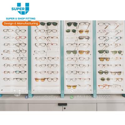 China MDF Sunglasses Retail Store Display Shelving Units Fancy Modular Furniture Design Lit Sunglasses Showroom Decoration for sale