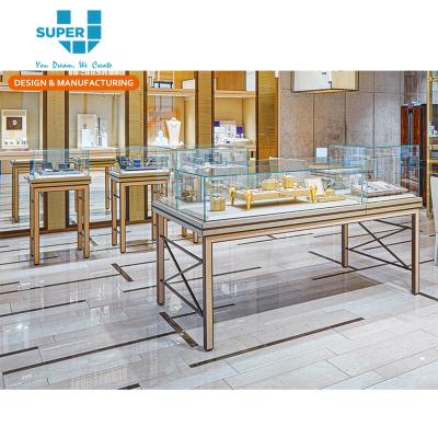 China MDF Jewelry Display Retail Counter Showcase Custom Jewelry Display Gold Counter Maker for sale