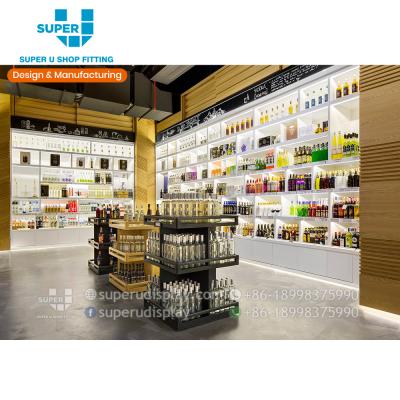 China Popular Outstanding Retail Wood Furniture Display Furniture Design Fittings Wine Liquor Store Fashion Glossy Decoration for sale