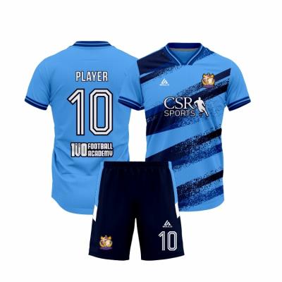 China Custom Blue Printing Soccer Jerseys Adult Man Kids Soccer Jerseys Sets Breathable Blue Printing Team Wear for sale