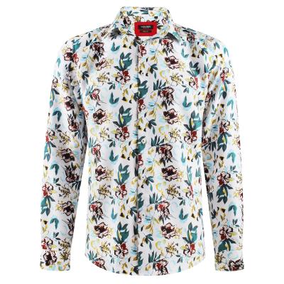 China wholesale custom made comfortable 100% cotton woven men's longsleeve OEM ODM ODM Anti-wrinkle leaves print shirt streetwear for sale