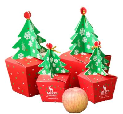 China Hot Sale Materials Christmas Tree Wrapping Box Favor Bag Gift Cookie Candy Recycled Apple Boxes Party Decoration for sale