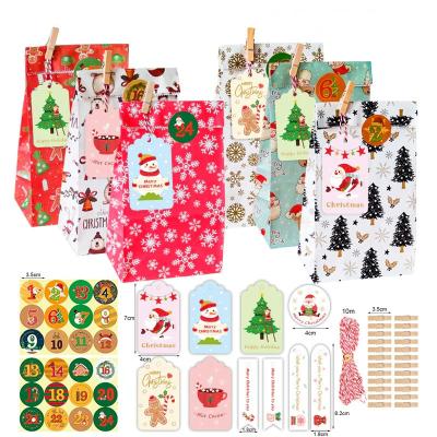 China Recycled Materials Christmas Advent Calendar Gift Kraft Paper Bags With Staples DIY Christmas Navidad Decor for sale