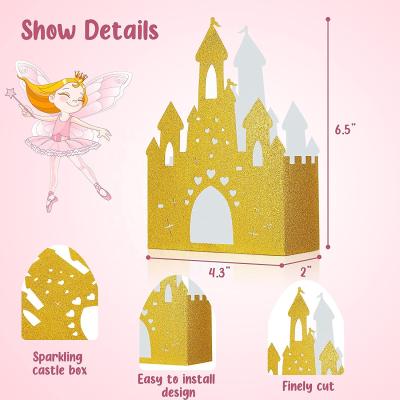 China Recycled Materials Customized Princess Theme Castle Supplies Glitter Party Gift Box Foil Candy Gold Gift Box for sale