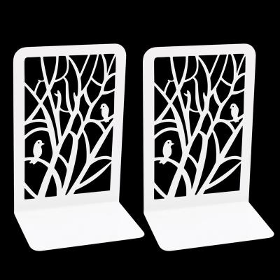 China Hollow Traditional Tree Shade Shelf Vintage Personalized Black Geometric Line 1 Pair White Grid Metal Bookends for sale