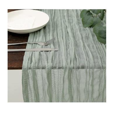 China Voile Crepe Fabric Table Runner Style Wedding Party Table Runner High Quality Bohemian Light Green Home Decoration Pleated Runner Wholesale for sale