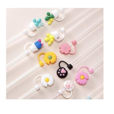 China Clean Cute Animal Accessories Straw Safe Soft Drinking Cover Flower Bar Wine Straw Topper White Dog Pin Cat Dustproof Hygiene for sale