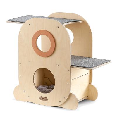 China MSMINHD Viable Cat Climber With Scratching Blanket Eco-Friendly, CNC Cutting, Modern Wooden Pet Furniture Design For Cat Track Toy for sale