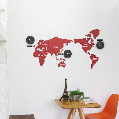 China Forescolor antique decorative new party red ecoboard hotsale factory style world map geometric wall clock for sale