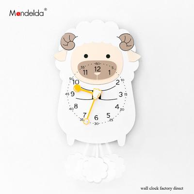 China Modern Novelty Lovely Cartoon Sheep Nursery Promotion Style Quartz Bed Room Wall Silent Watches Antique Cheap Room Wall Clock For Kids for sale