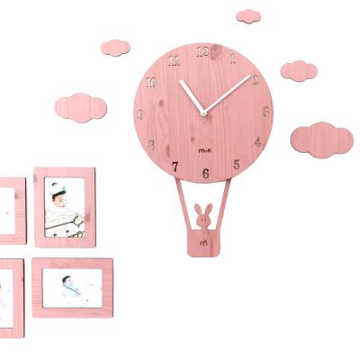 China Antique Field Movements Quartz Mandelda Style Wholesale Style MDF Silent Pendulum Clock Wooden Balloon And Rabbit Swinging Wall Clock for sale