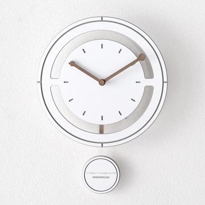 China Modern Creative Antique Style Design Wooden Quartz Clock Pendulum Swing Non Ticking Battery Operated Wall Clock Customize, White Color for sale