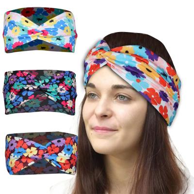 China 2022 Fashion Yiwu Hot Selling New Broken Flower Printing Knotted Cross Headband Sports Anti Sweat Hair Band Hair Accessories for sale