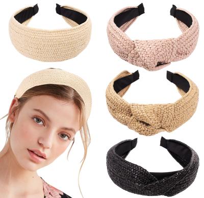 China Korean Grass Sporty Headband Lafite Woven Ruffia Braid Hair Band Hair Band Hair Accessories for sale