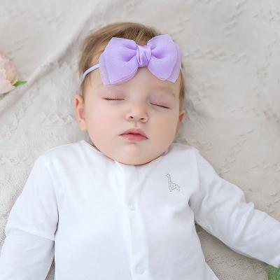 China 2022 New Fashion Yiwu Hot Selling Children's New Fashion Yiwu Hot Selling Children's Solid Color Double Layer Solid Color Double Layer Mesh Bow Nylon Fine Baby Hair Band for sale