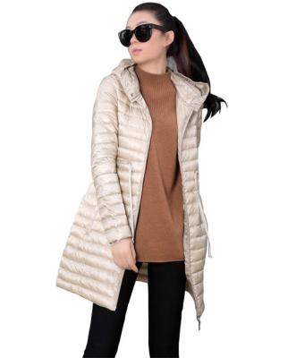 China Breathable Hooded Jacket Winter Lightweight Slim Big Size Down Pulled Coat Medium Length Women's Slim Down Jacket Clothes for sale