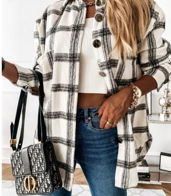 China 2021 Women's Clothing Anti-pilling Long Sleeve Button Down Plaid Flannel Blouse Shirt Coat for sale