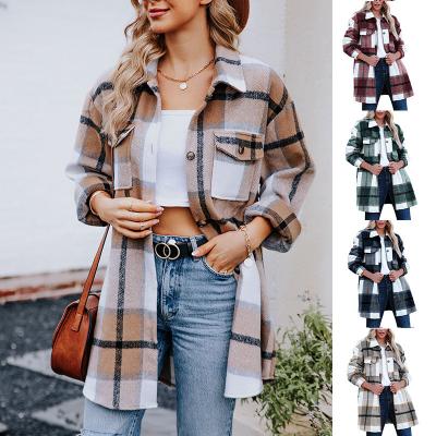 China Autumn and winter European and American women's clothing European and American women's clothing Anti-wrinkle loose casual long plaid shirt coat woolen women long for sale