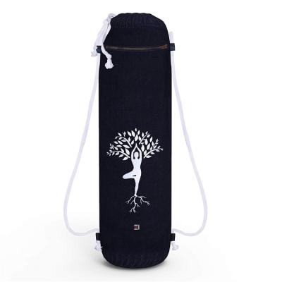 China Cotton Fabric QQgift OEM Customized Yoga Mat Bag Multipurpose Tree Pose Embroidered Yoga Mat Cover Bag for sale