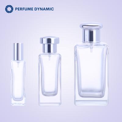 China 30ml 50ml 100ml 15Mm Glass Bottle Cosmetic Empty Square Cap Spray Custom Stock Perfume Bottles for sale