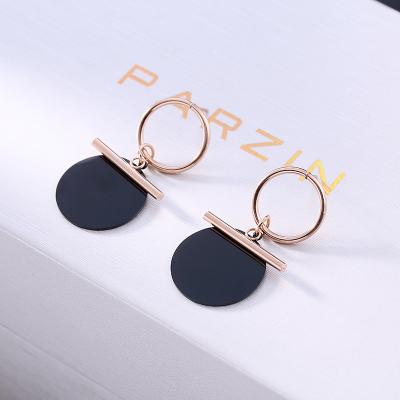 China Taobao CLASSIC hot sale two color titanium stainless steel earrings women geometric black jewelry Yiwu boho for sale