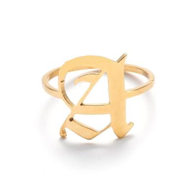 China CLASSIC 26 Alphabet Letter Rings 18k Gold Initial Rings Stainless Steel Old Font English Letter Ring for sale