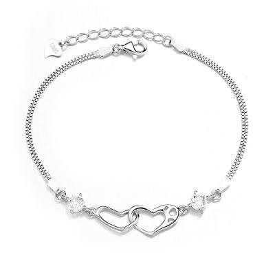 China Trendy Trendy Diamond Heart Bracelets Women Jewelry OEM, 925 Sterling Silver Double Layer Chain Bracelets for sale