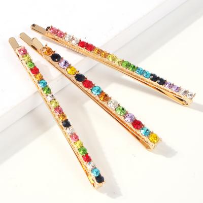 China 7cm Color Diamond 3 Pcs Set Simple Straight Hair Clips Shape Rhinestone Bobby Clip Hair Accessories JHA0137 for sale