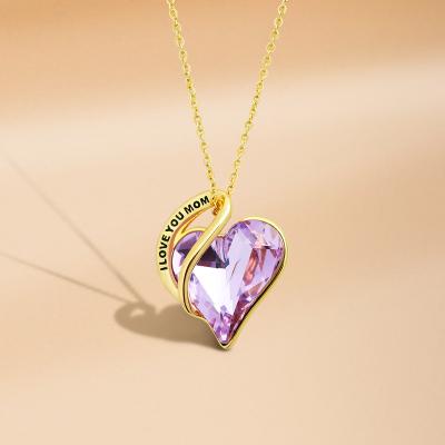 China TRENDY women copper gold heart necklace pendants jewelry gift for mom, I LOVE YOU MOM for sale