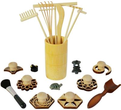 China Modern Garden Rake Stamp Plants Sand Garden Mini Zen Gifts Accessories for Man Women Rakes Stand Brusher Spoon Bamboo Figurines for sale