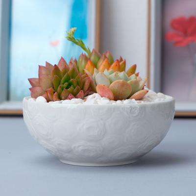 China White Rose Pattern Round Bump-resistant Creative Gardening Bowl Shaped Succulent Potted Plant for sale