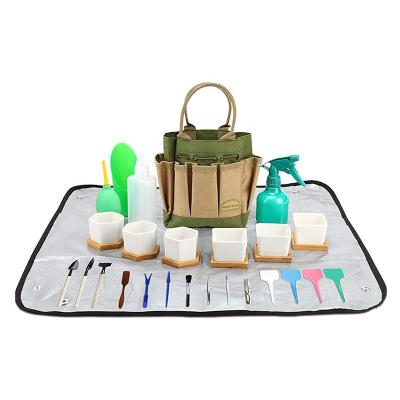 China ECO-FRIENDLY Succulents Kit With Bag bonsai Succulent Tool Kit 42 Pieces Tool Kit Transplantation Work Mat Tools Set for sale