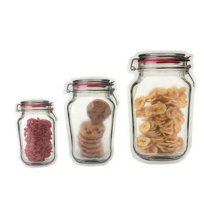 China Stand Up Pouch Snack Strain Mason Jar Bottle Shape Plastic Holder Up Pouch With Zipper for sale