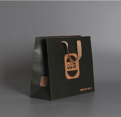 China Disposable Custom Logo Printing Brown Kraft Paper Shopping Bag With Black Printing for sale