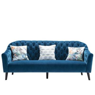 China Velvet Sectional Sofa 3-Piece Living Room Set with Stationary Sofa, Loveseat and Chair in Blue with Wood Leg for sale