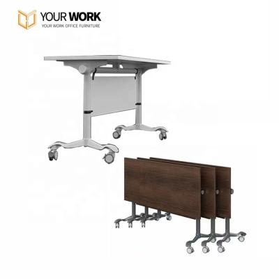 China Wooden Small Office Furniture Training Folding Conference Table Wooden Computer Table Foldable Mobile Office Desk for sale