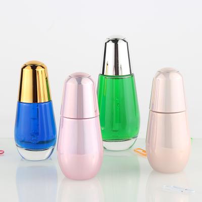 China 30ml 50ml Cosmetic Luxury Colorful Oval Face Eye Press Serum Pump Dropper Glass Bottle Gold/Ribbon Shape Packaging 30ml 50ml for sale