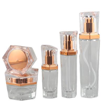 China 2021 New Design 50ml 100ml 120ml Cosmetic Glass Pump Cosmetic Bottles Travel Bottles Jars Sets for sale