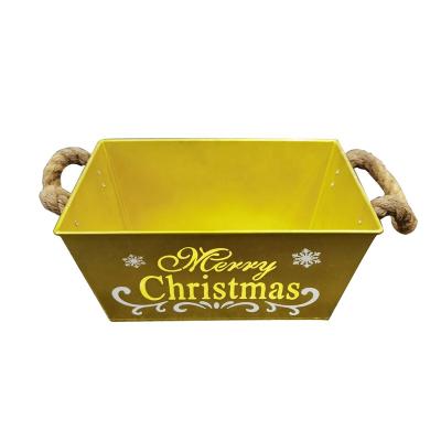 China Sustainable Fashion Rope Handle Metal Gift Christmas Storage Basket for sale