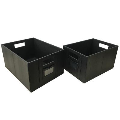 China Eco - Friendly Black PU Leather Desk File Boxes Storage Organizer , File Organizer Box for sale