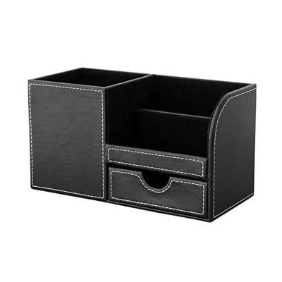 China Desktop With Drawer Durable Durable Faux Leather Multifunctional Desk Organizer Holder for sale