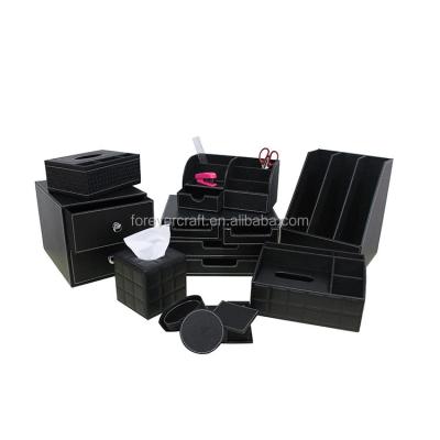 China Office Stationery Set Storage Multifunctional Desktop Office Stationery Leather Desk Organizer for sale