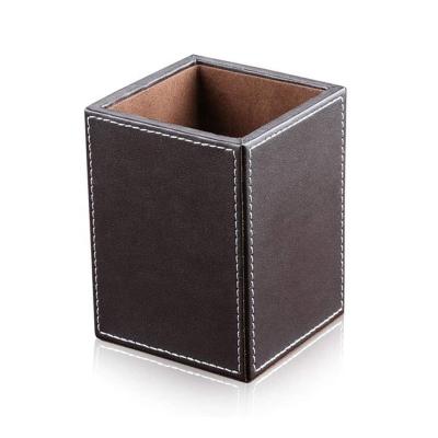 China Durable Simple Black Leather Square Pen Holder For Office Desk PU Organizer for sale