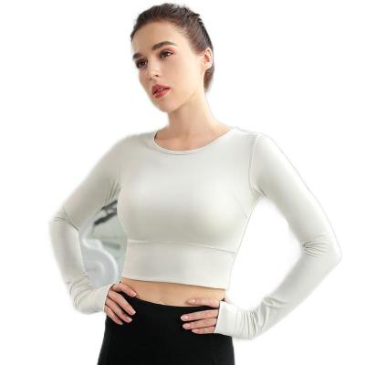 China Breathable Factory Customized Women Fashion Outdoor Sports Ladies Short Sleeve Shirts Slim Fit Activewear Yoga Long Sleeve Crop Tops for sale