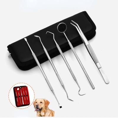 China 5 PCS Stainless Steel Viable Oral Dental Care Kit In Leather Bag For Personal Oral Care And Pet Use for sale