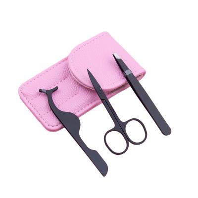 China 2021 Hot Selling Amazon Eyebrow Tweezers Black With Pink Travel Case Stainless Steel Eyebrow Tweezers Set for sale